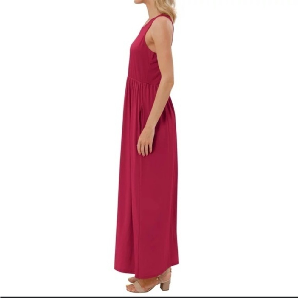 EVERLY PINK SLEEVELESS ROUND NECK MINIMALIST MAXI SPLIT SIDE BRIDESMAID DRESS S